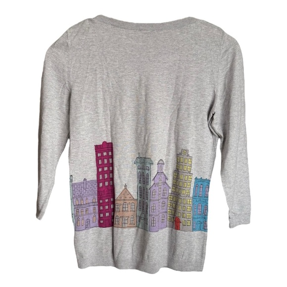 Talbots City Scene Embroidered Sweater Women’s XS Grey Taxi Boat Neck 3/4 Sleeve - Picture 3 of 8